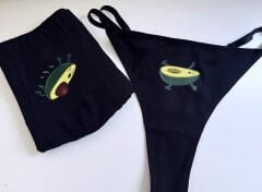 Sevgili Kombini - Avokado Baskılı SİYAH İç Çamaşırı Takımı