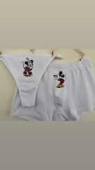 Sevgili Kombini - Miki Fare Baskılı BEYAZ İç Çamaşırı Takımı