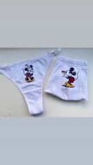 Sevgili Kombini - Miki Fare Baskılı BEYAZ İç Çamaşırı Takımı