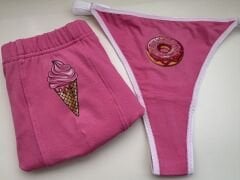 Sevgili Kombini - Donut Baskılı PEMBE İç Çamaşırı Takımı