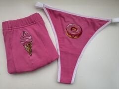 Sevgili Kombini - Donut Baskılı PEMBE İç Çamaşırı Takımı