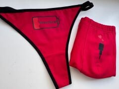 Sevgili Kombini - Please Charge Baskılı KIRMIZI İç Çamaşırı Takımı