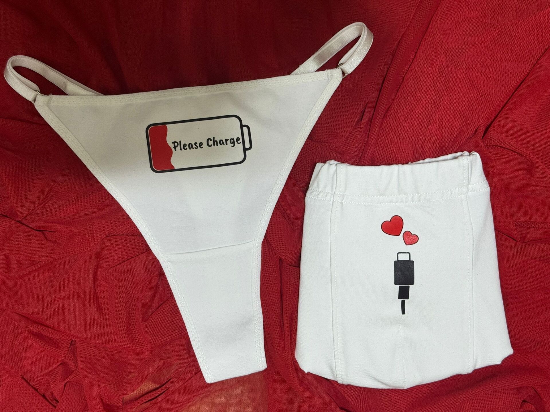 Sevgili Kombini - Please Charge Baskılı BEYAZ İç Çamaşırı Takımı