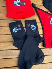 Çoraplı İç Çamaşırı Takımı - Eğlenceli KIRMIZI  Çift Boxer Takımı