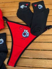 Çoraplı İç Çamaşırı Takımı - Eğlenceli KIRMIZI  Çift Boxer Takımı