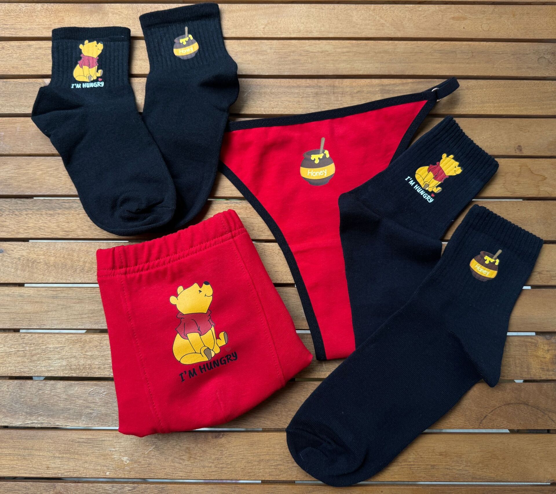 Çoraplı İç Çamaşırı Takımı - I'm Hungry KIRMIZI  Çift Boxer Takımı