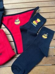 Çoraplı İç Çamaşırı Takımı - I'm Hungry KIRMIZI  Çift Boxer Takımı